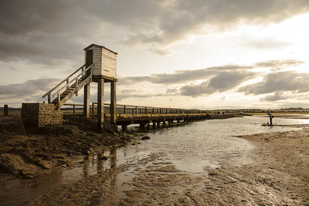 The Holy Island Causeway on the St Cuthbert's Way, Holy Island, Lindisfarne, Northumberland.