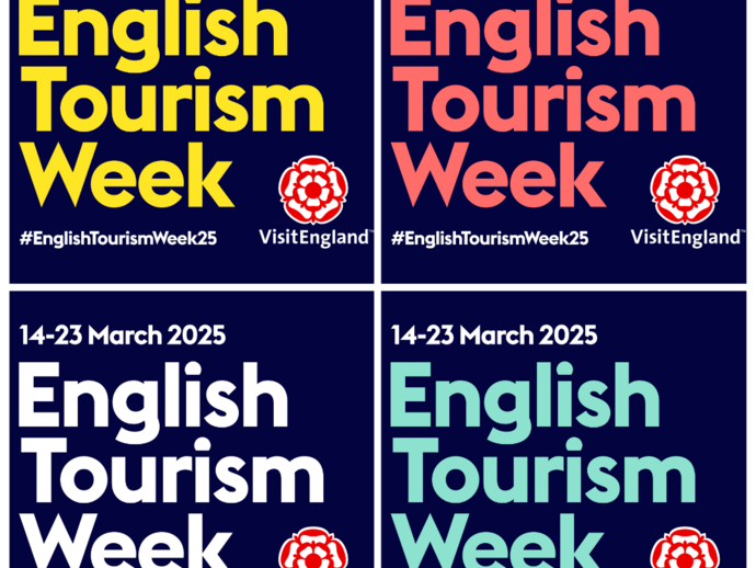 Bildcollage mit Logos der English Tourism Week 2025 in verschiedenen Farben