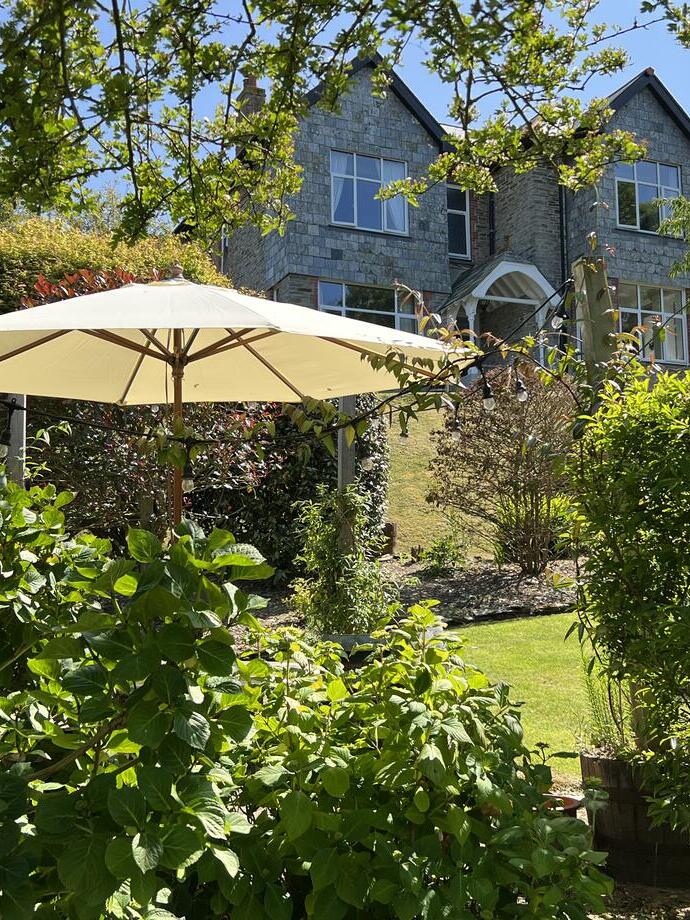 The garden view of a luxury bed and breakfast.