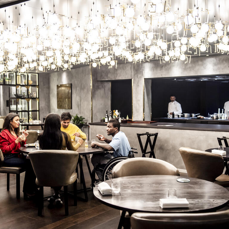 Friends eating in a restaurant