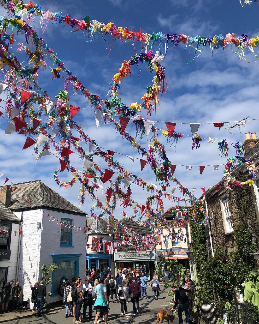 People attending 'Obby 'Oss Festival in Padstow, Cornwall