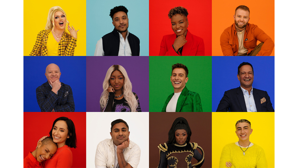 Poster for GREAT Love campaign showing twelve photographic portraits of people