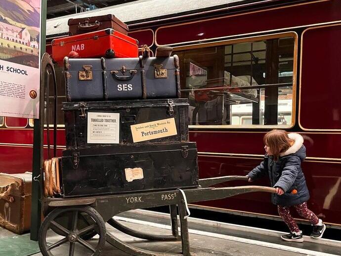 Child in front of a display at the National Railway Museum in York