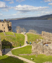 A view from above Urquhart Castle on the banks of Loch Ness in Scotland.