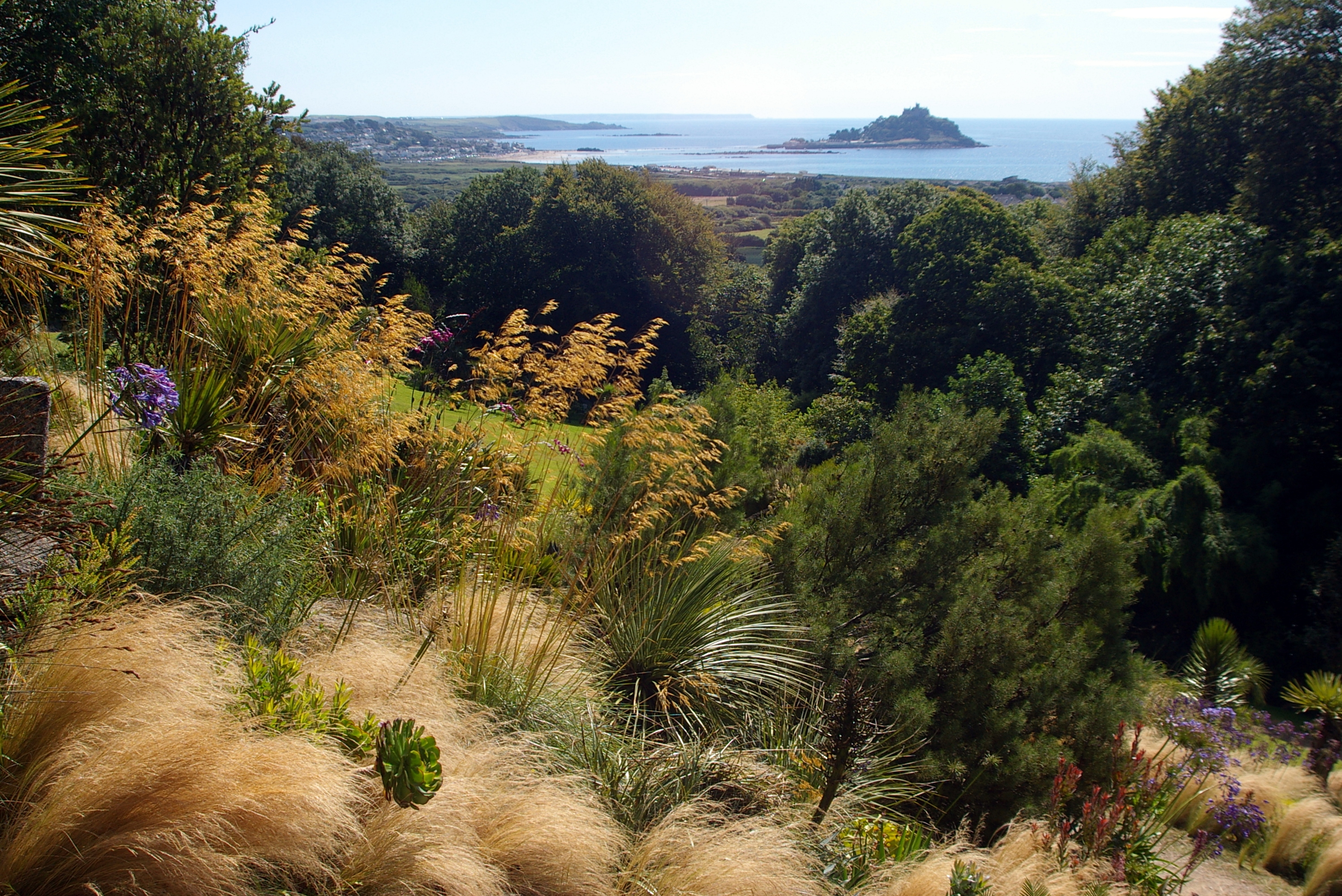 A view of the Cornish coast from Tremenheere Sculpture Gardens