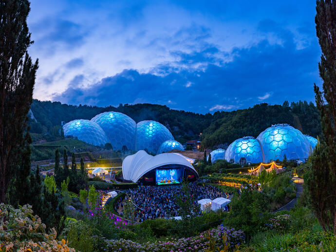 People watching a concert at the Eden Project
