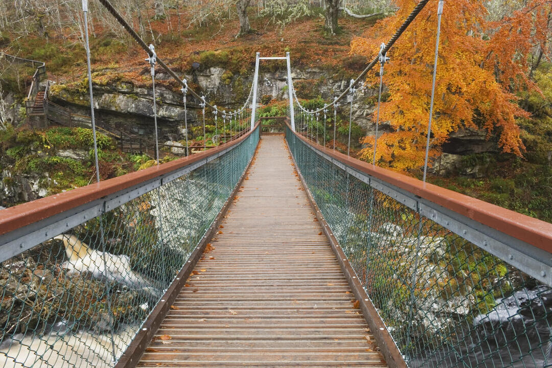 Footbridge over the Blackwater at Rogie in autumn