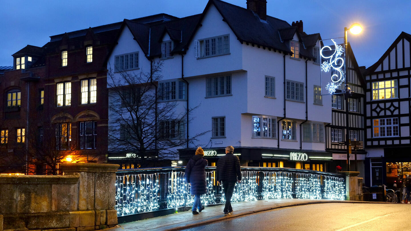 Night view of Christmas lights in city centre