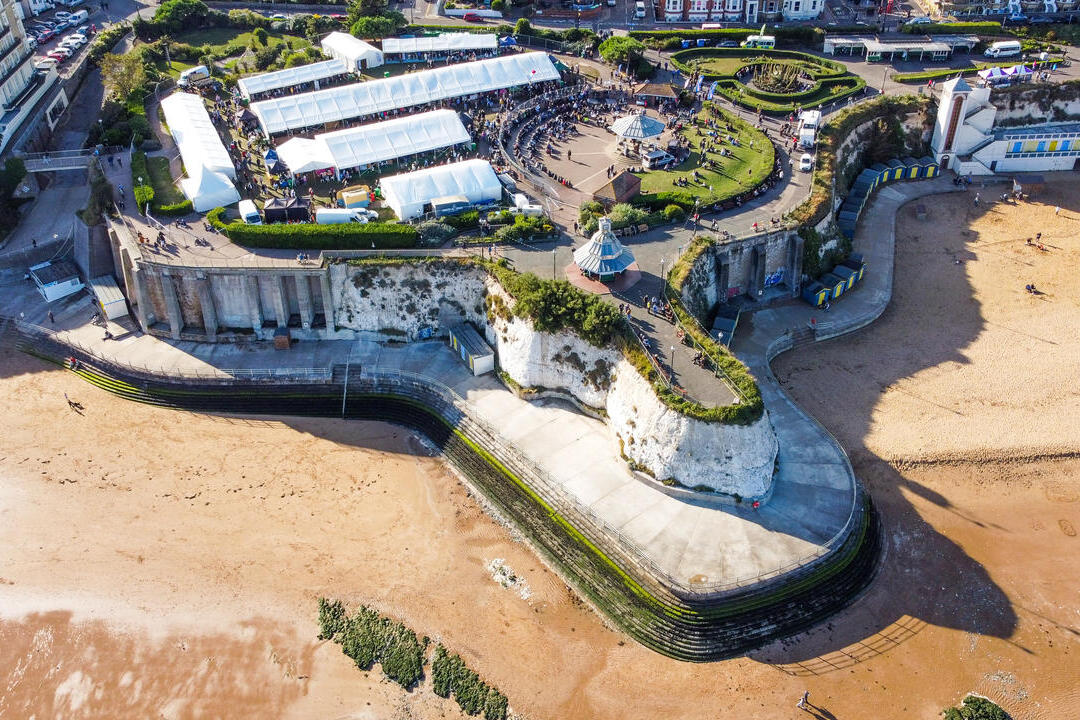 Aerial view of seaside festival location