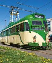 A colourful vintage tram.