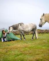 Campeggio selvaggio nel Parco Nazionale di Dartmoor, Devon, Regno Unito