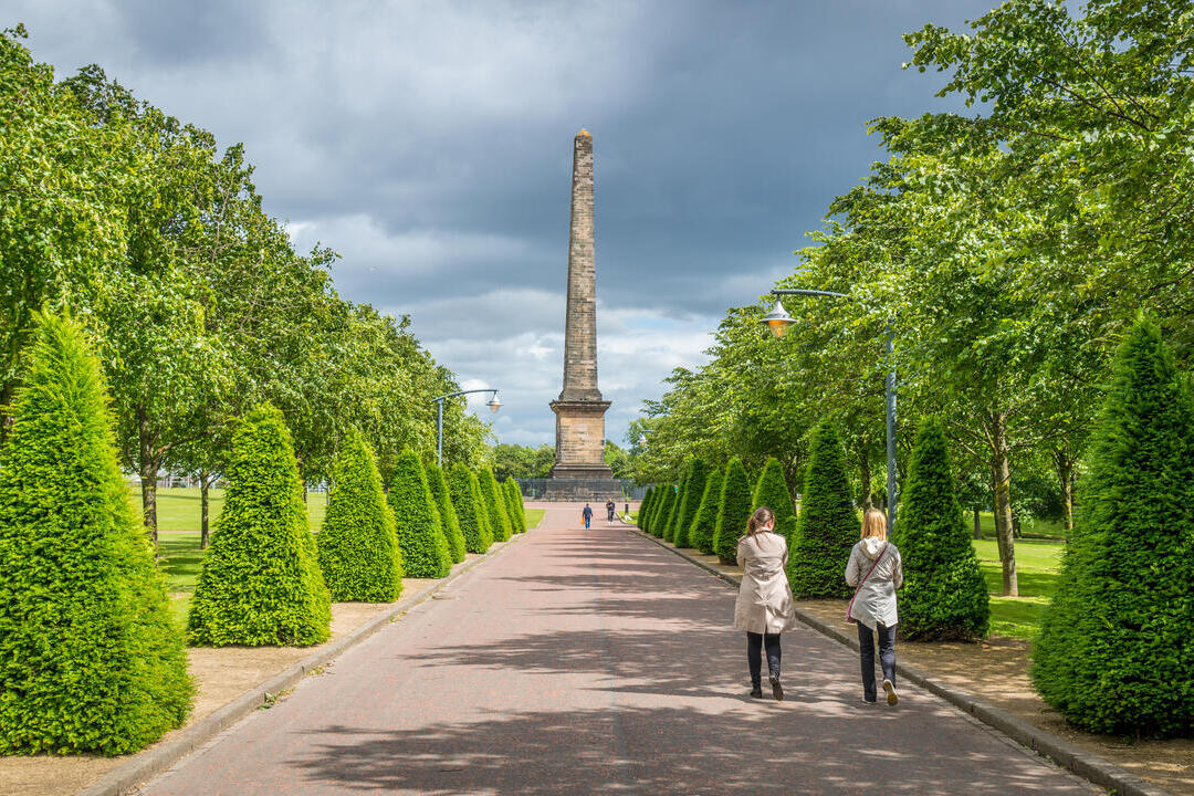 Path leading to Nelson's Monument in Glasgow Green, Scotland.