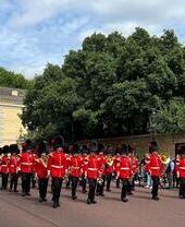 British Royal guards parading in city street