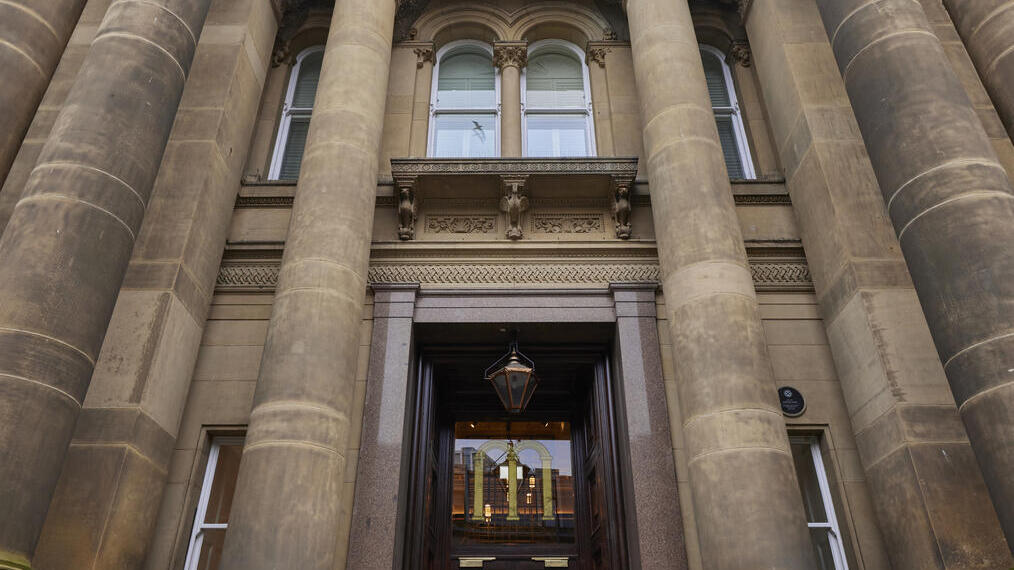 Exterior, entrance of a luxury city hotel.