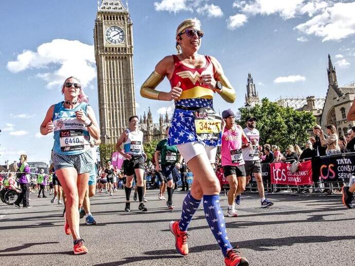 Runner wearing Wonder Woman outfit at the London Marathon