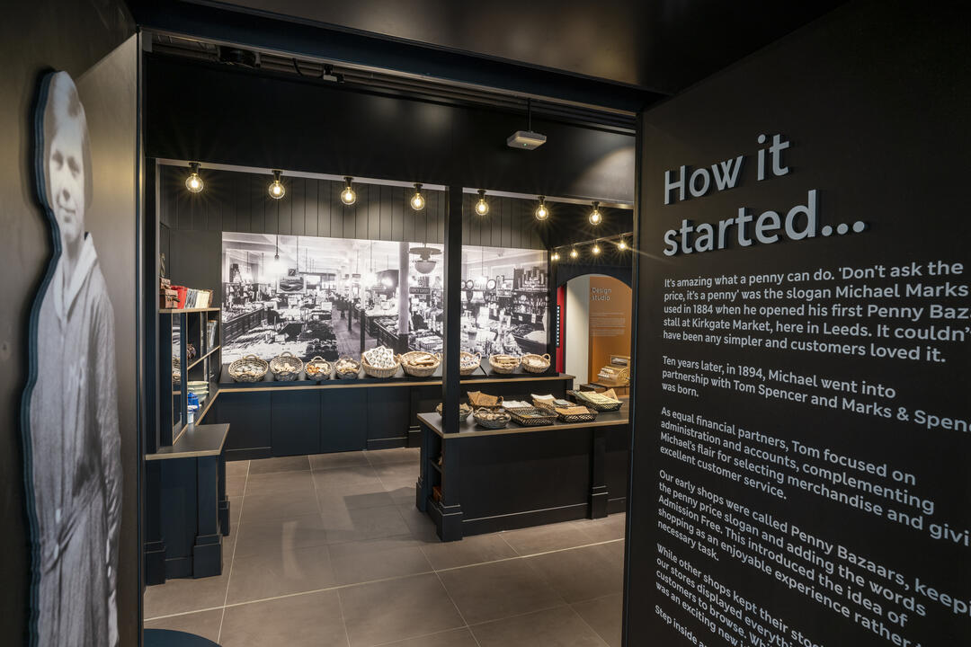 A display on the history of Marks and Spencer at the M&S Archive in Leeds