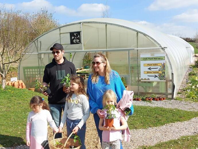 A family at South Devon Chilli Farm