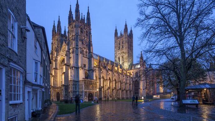 Cattedrale di Canterbury a Canterbury, nel Kent, al tramonto