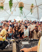 Crowds raving to a DJ at an outdoor festival.