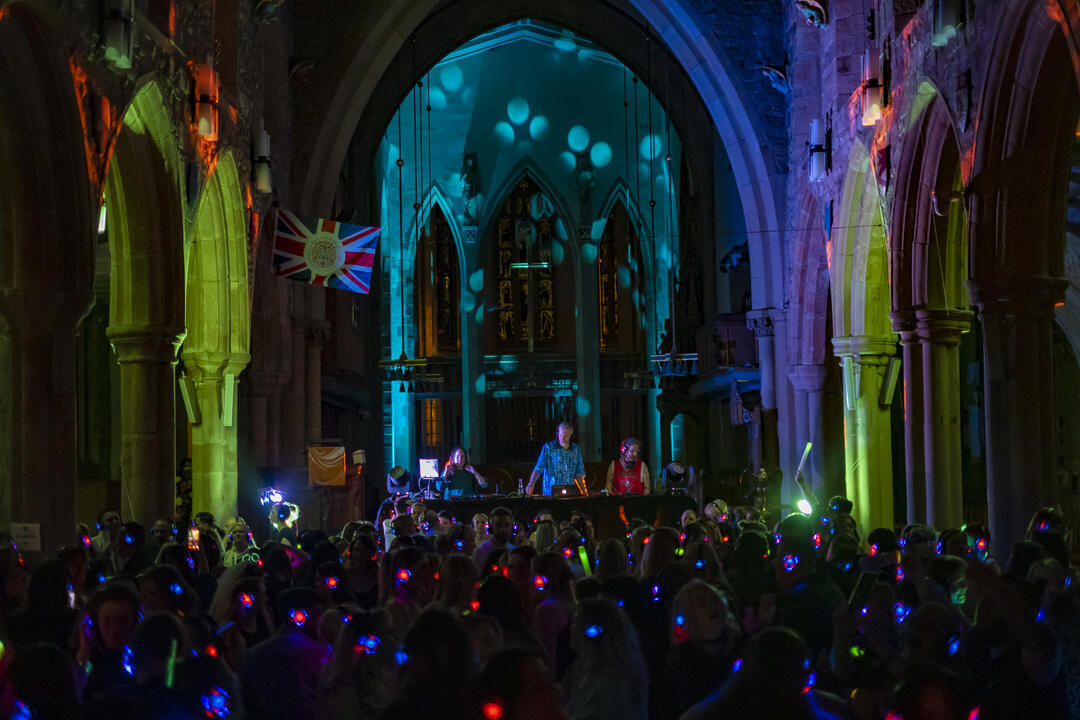 DJs at a silent disco at Bradford Cathedral
