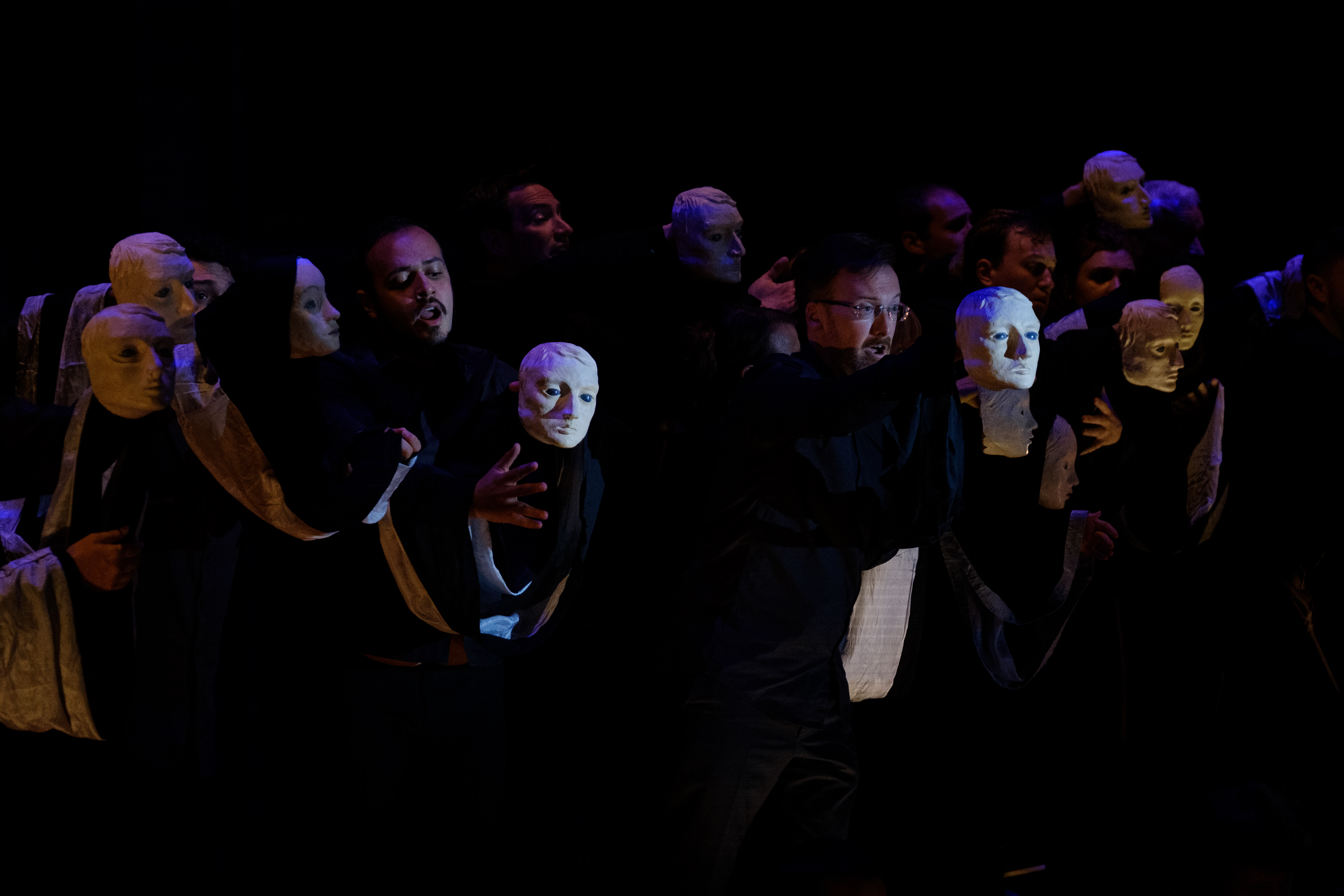 Performers using masks on stage at York Early Music Festival