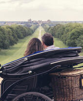 A couple in a carriage looking down the Long Walk in Windsor