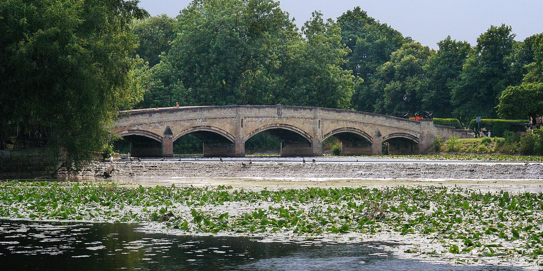 People walking across a bridge in Abbey Park, Leicester