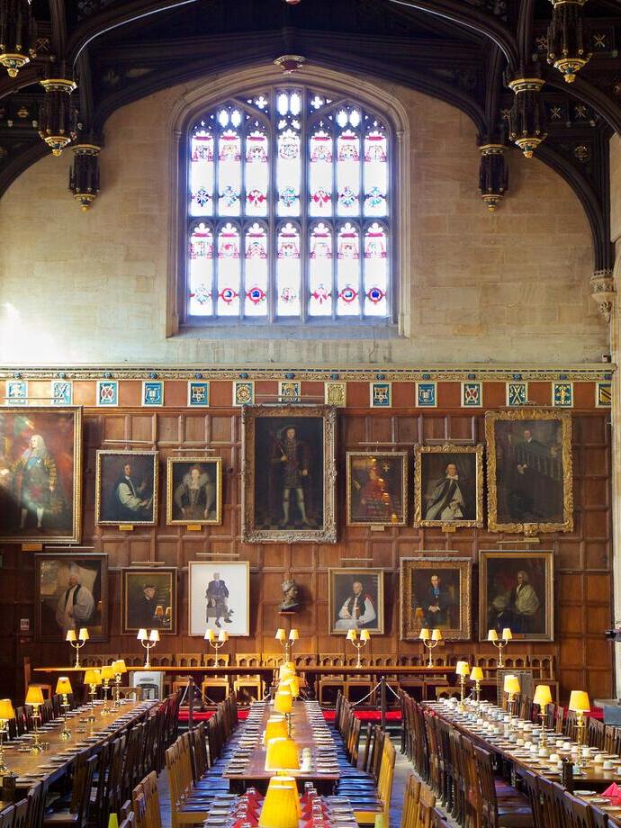 An inside shot of a hall in Christ Church college, Oxford, a filming location for the Harry Potter film series