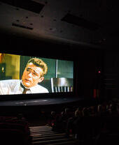 People watching a film in a cinema