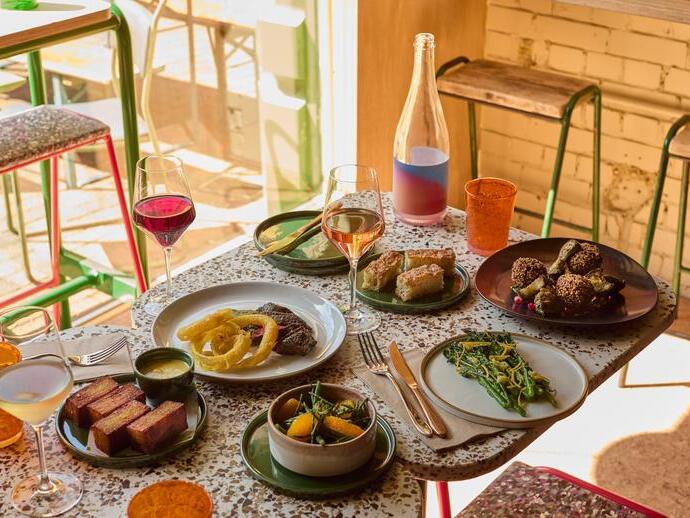 Food and drink served on a table at Pomus in Margate