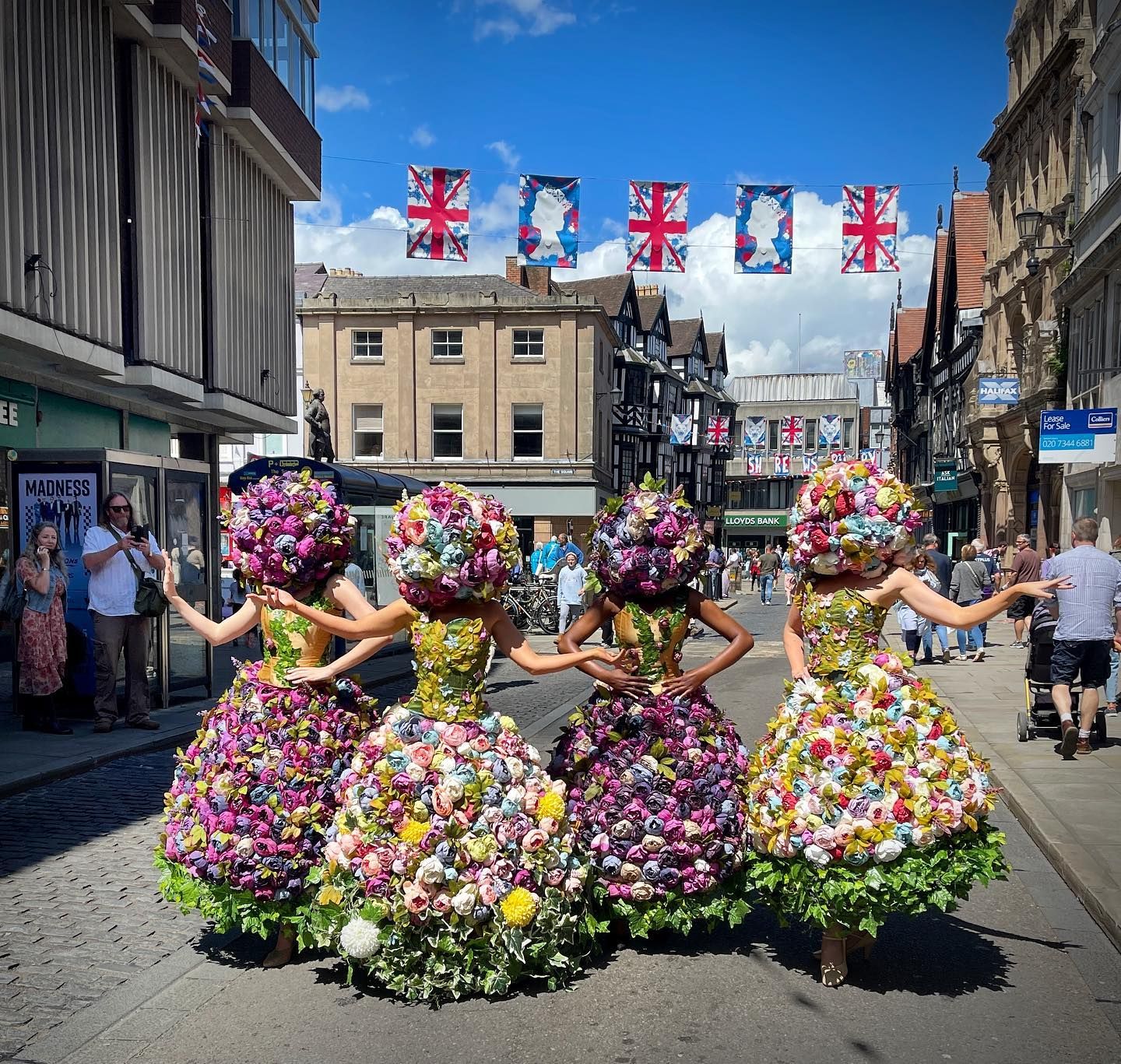 Women wearing floral dresses at the Shrewsbury flower show