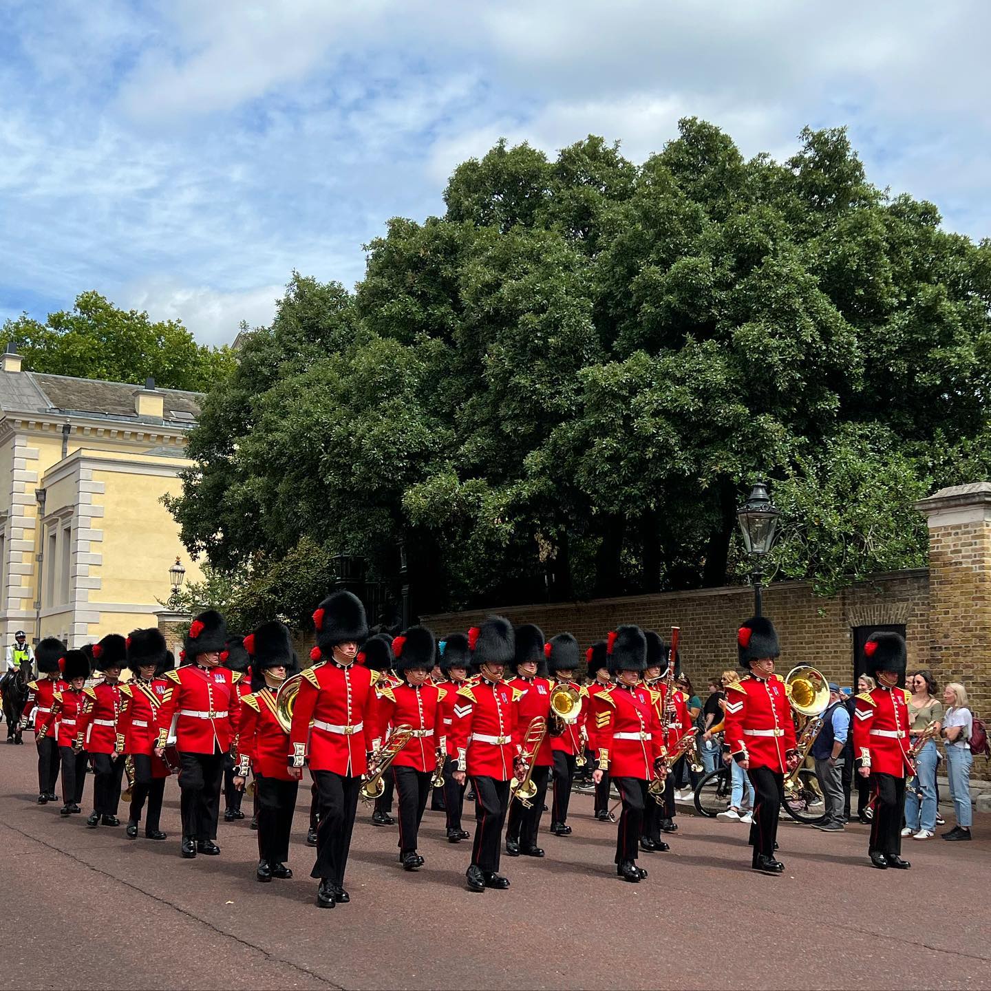 British Royal guards parading in city street