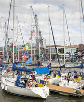A row of ships in Bristol Harbour