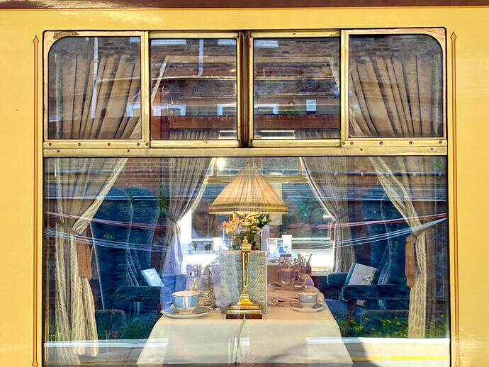 View looking into one of the carriages of Belmont British Pullman train