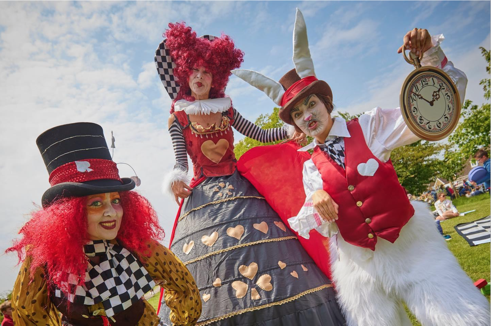 The Rhubarb Theatre group putting on an Alice in Wonderland inspired performance as part of Newark Book Festival