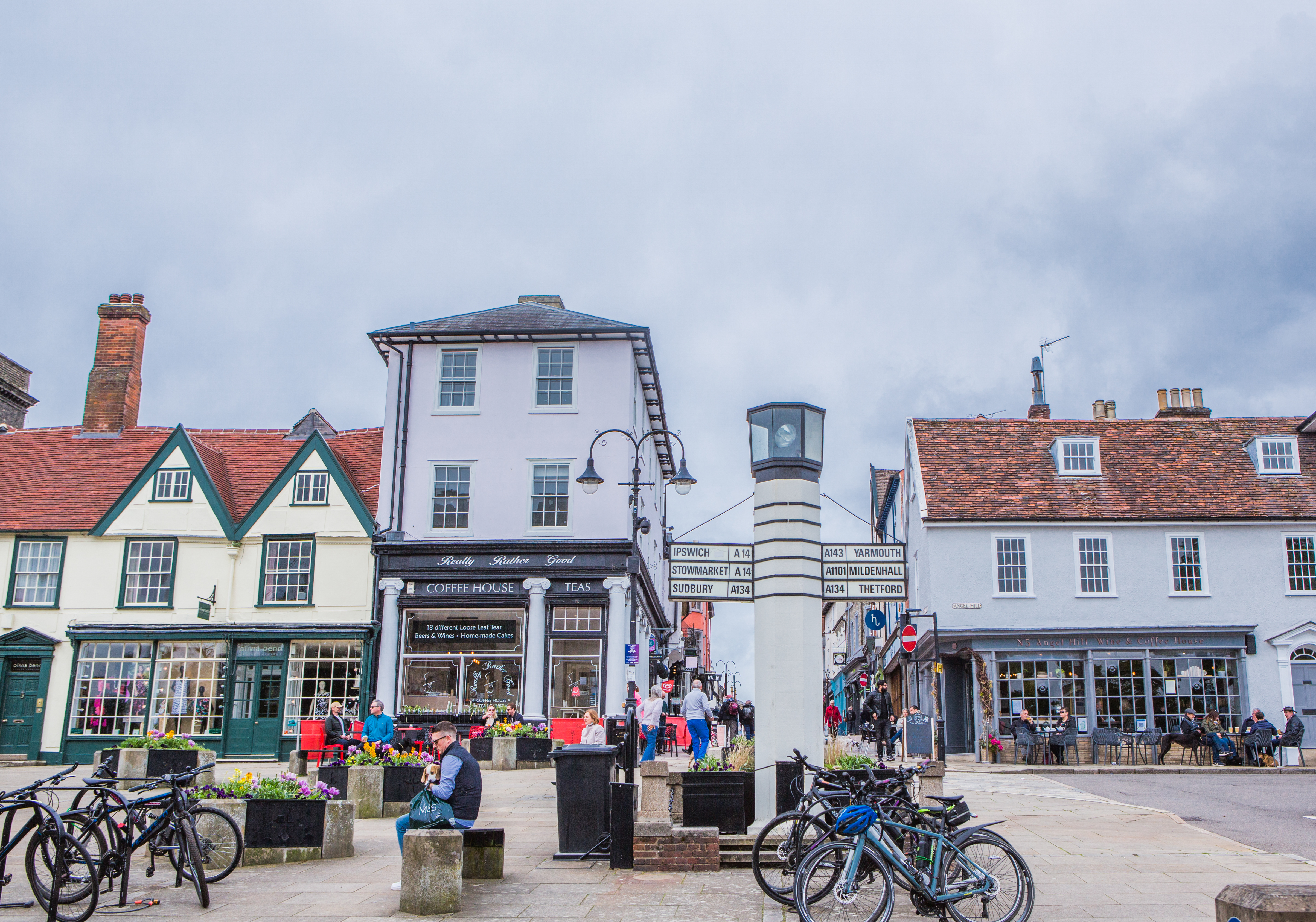 Crowds of people walking down a shopping street in Bury St Edmunds