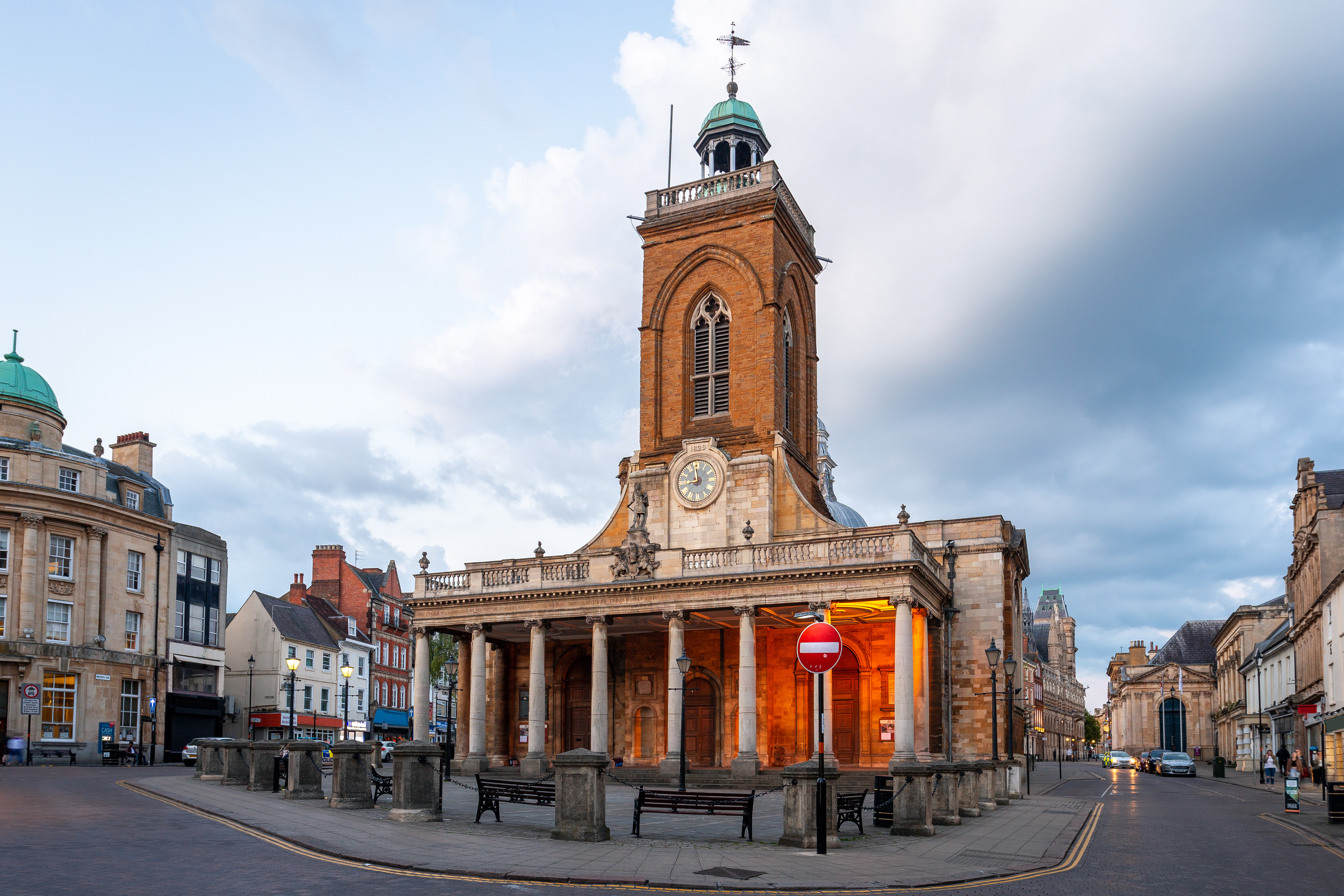 A Parish Church in the heart of a downtown village square.