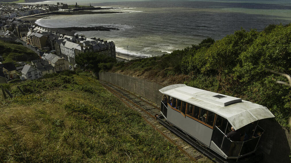 An overhead view of the Aberystwyth Cliff Railway
