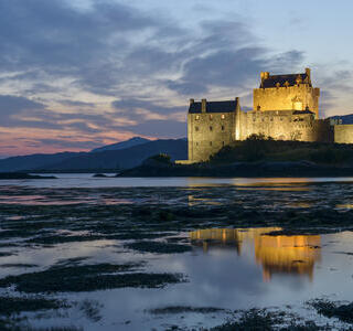 Aerial view of a castle and surrounding countryside