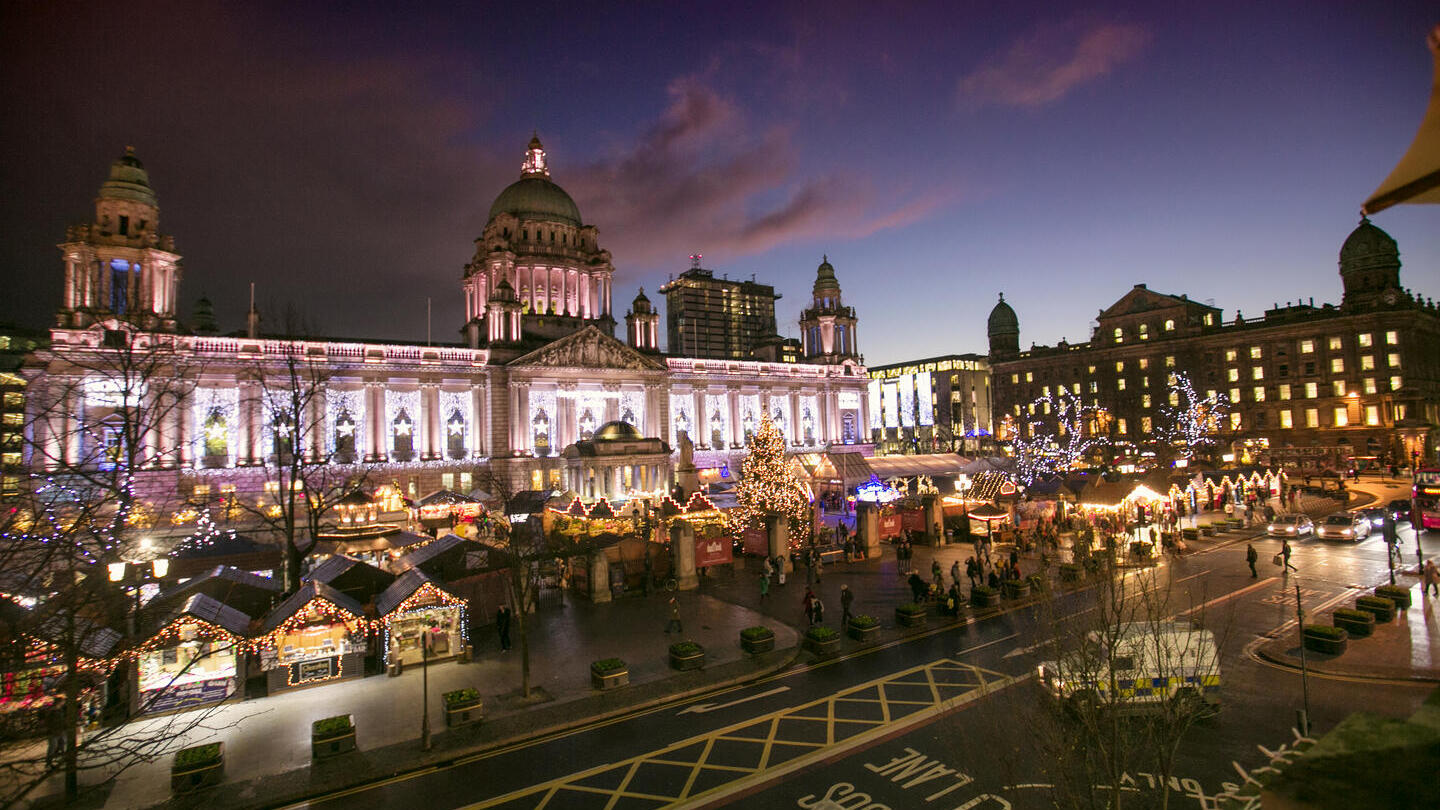 Night view of Christmas Market in city centre