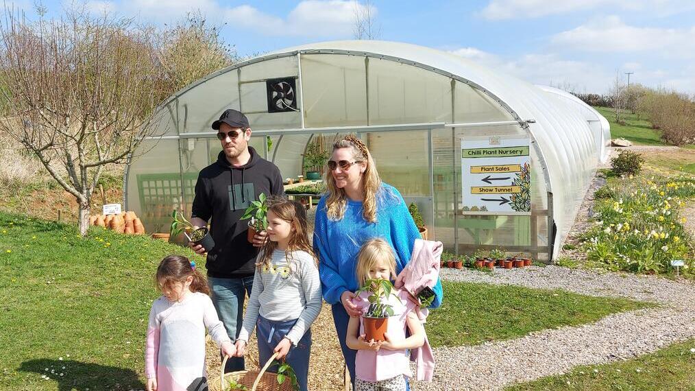 A family at South Devon Chilli Farm
