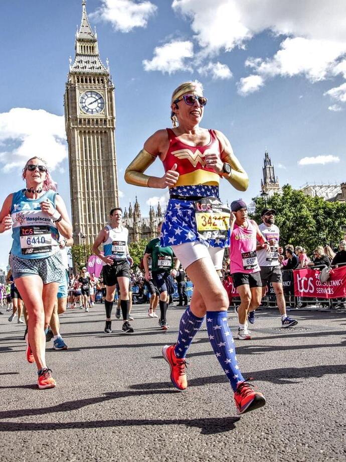 Runner wearing Wonder Woman outfit at the London Marathon