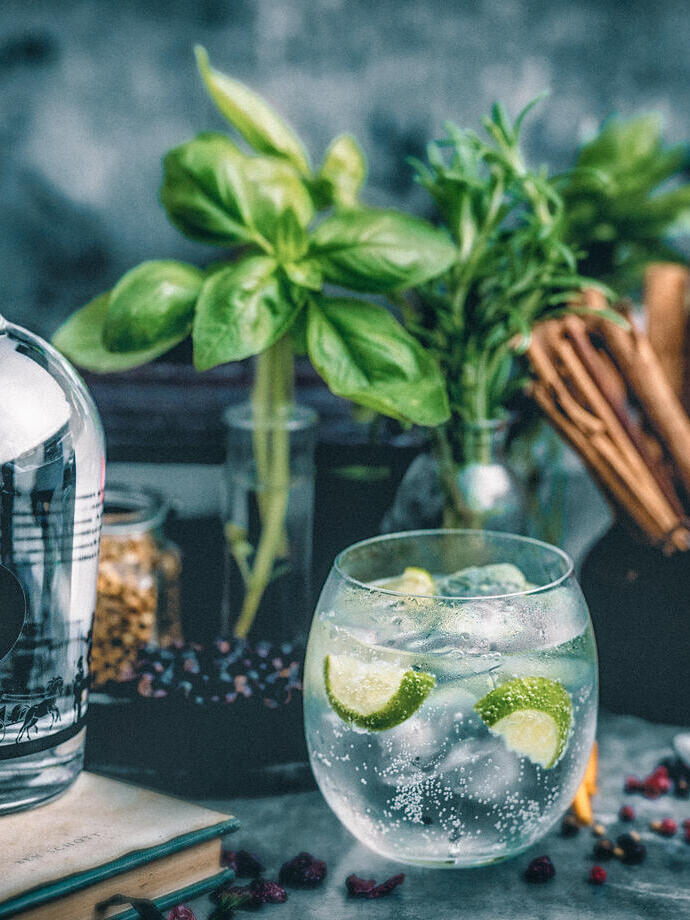 A promotional shot of a bottle with label reading: Exeter Gin 