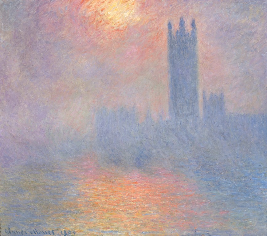 Claude Monet's London Parliament Sunlight in the Fog 1904 on display at the Courtauld Gallery in London