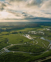 Vista aérea de varios canales que forman parte del Parque Nacional de Broads