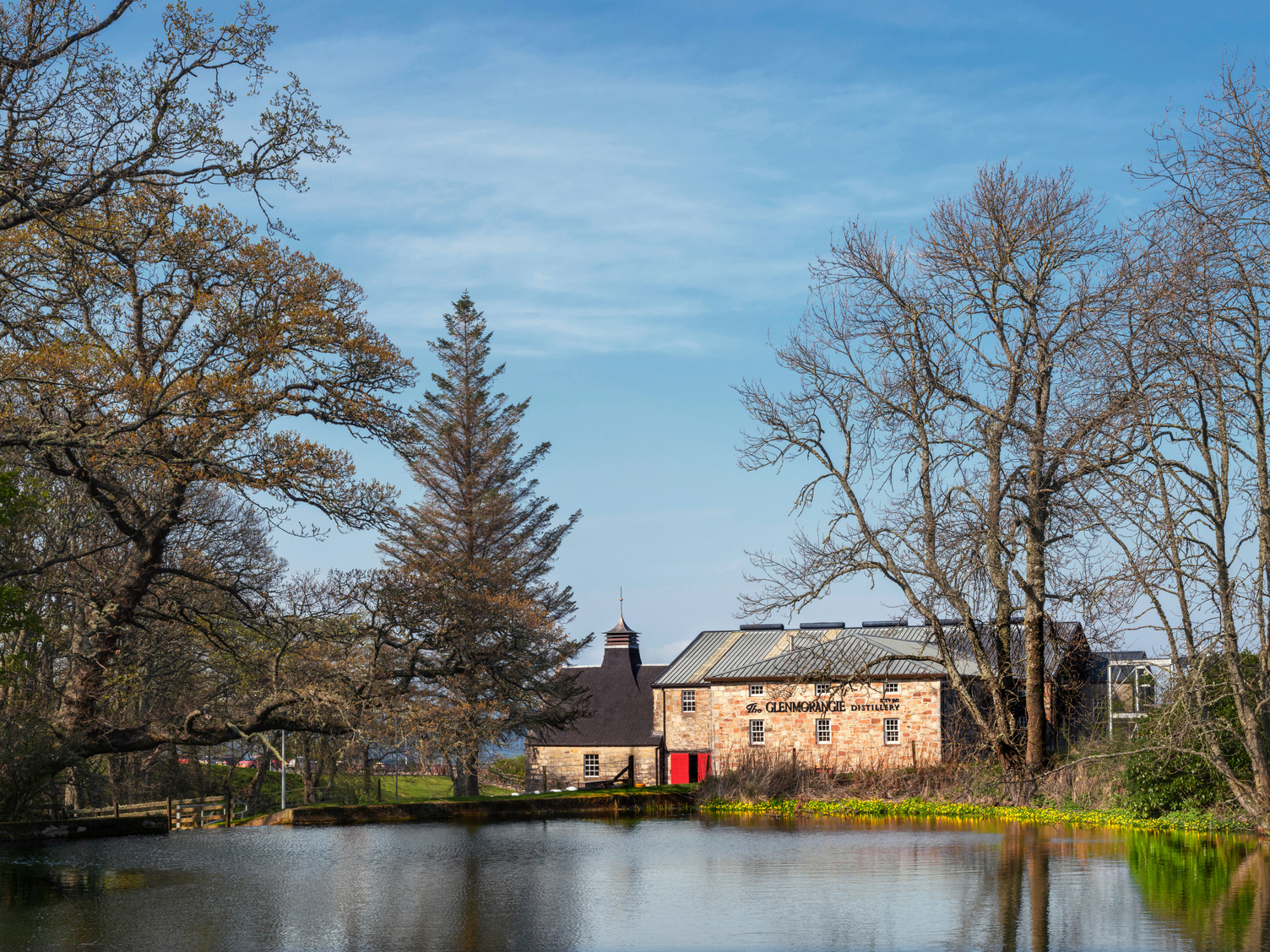 View of Glenmorangie Distillery and landscape