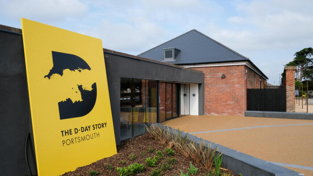 Entrance to museum showing a sign for The D-Day Story, Portsmouth