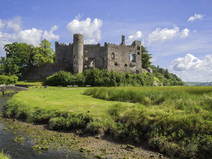 View from the outside of Laugharne Castle