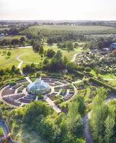 Aerial view of gardens in the summer