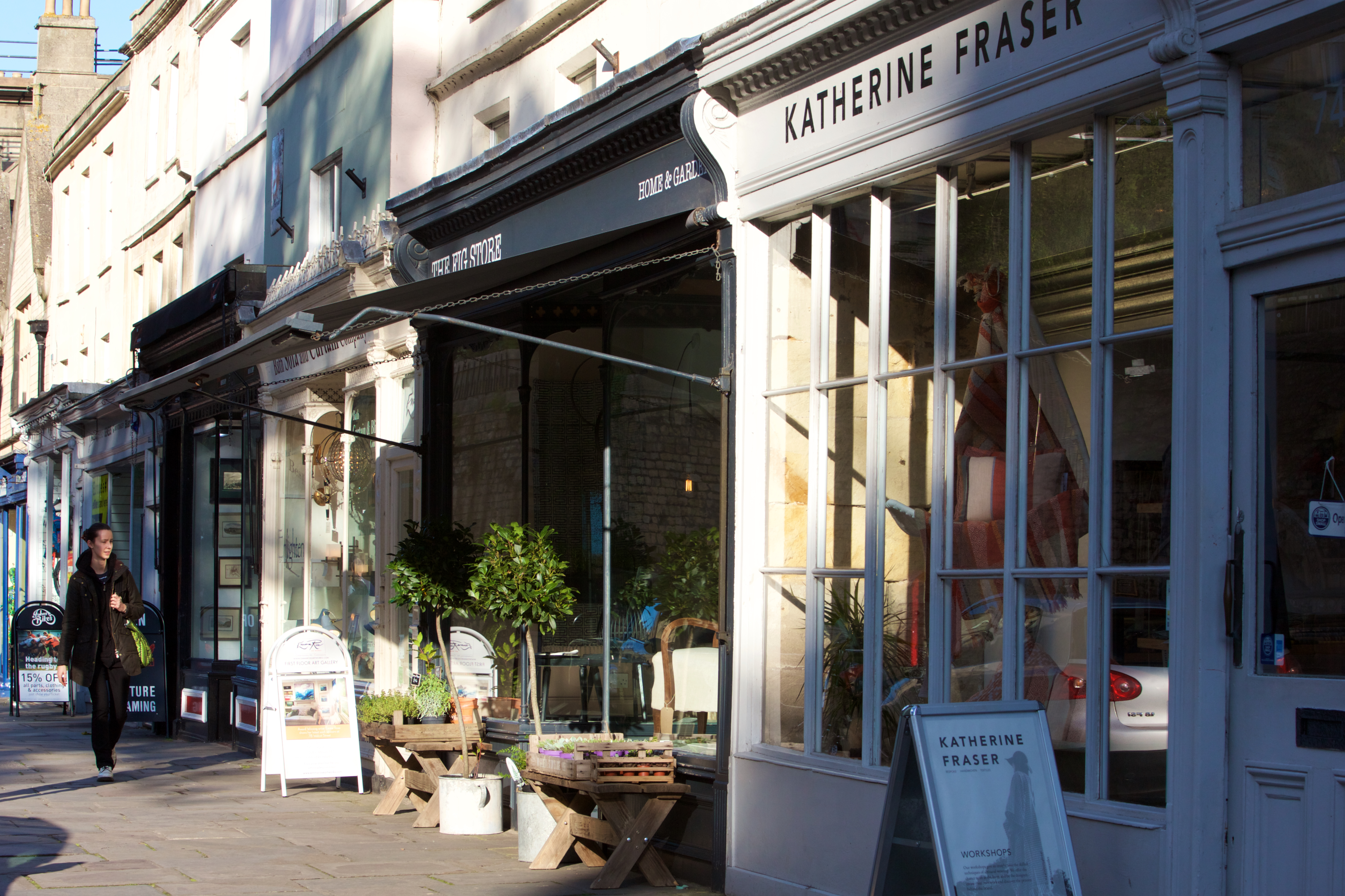 Rows of shops on Walcot Street in Bath